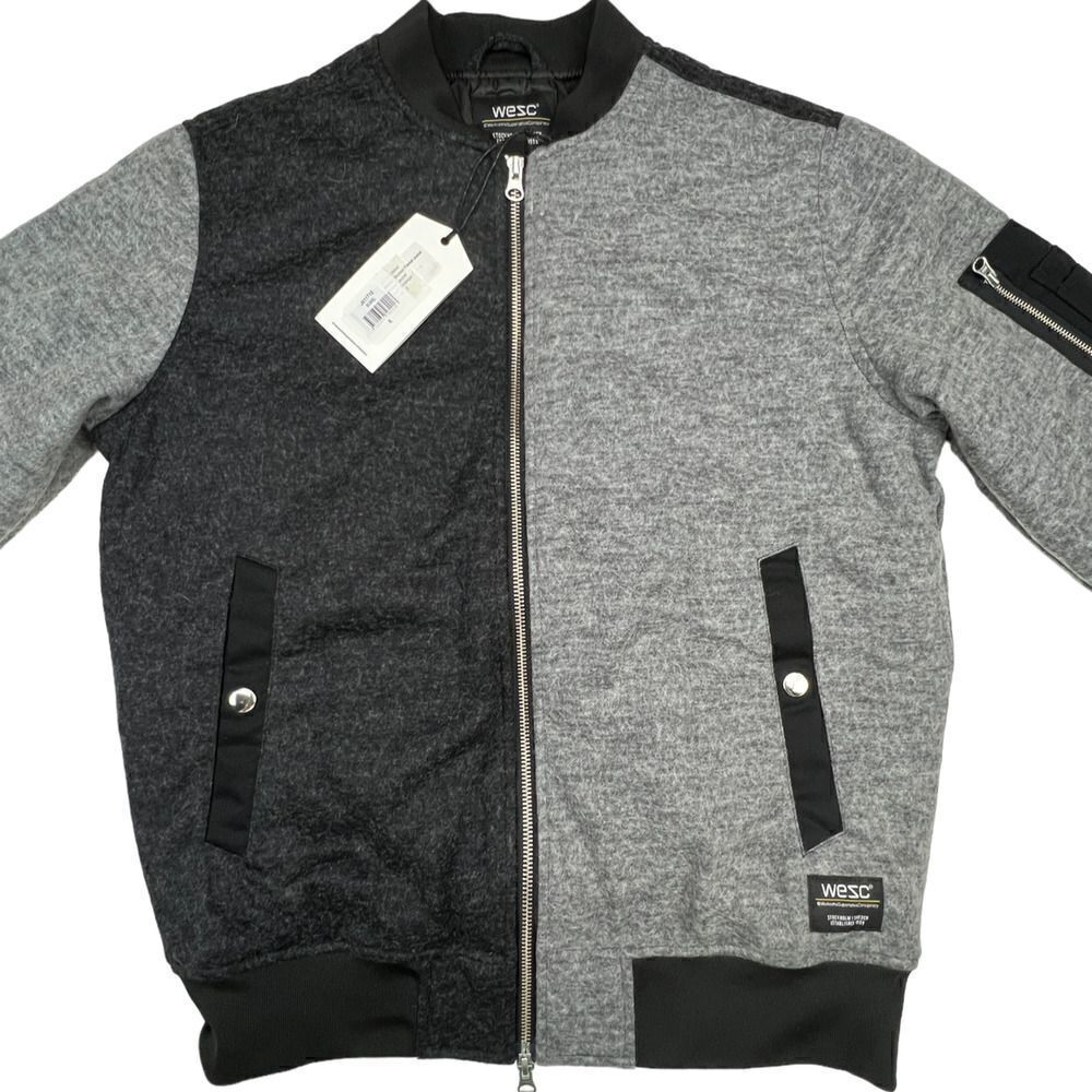 New Wesc Mumel Women US M Bomber Jacket Melange Grey Colorblock Flannel Unisex - Picture 4 of 11